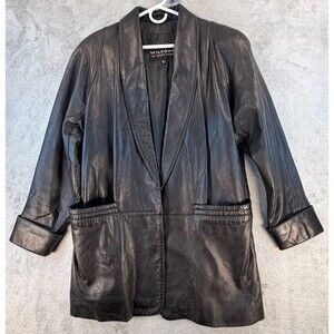 Wilsons Leather Blazer Coat Women’s Belted Longline Black Size PM